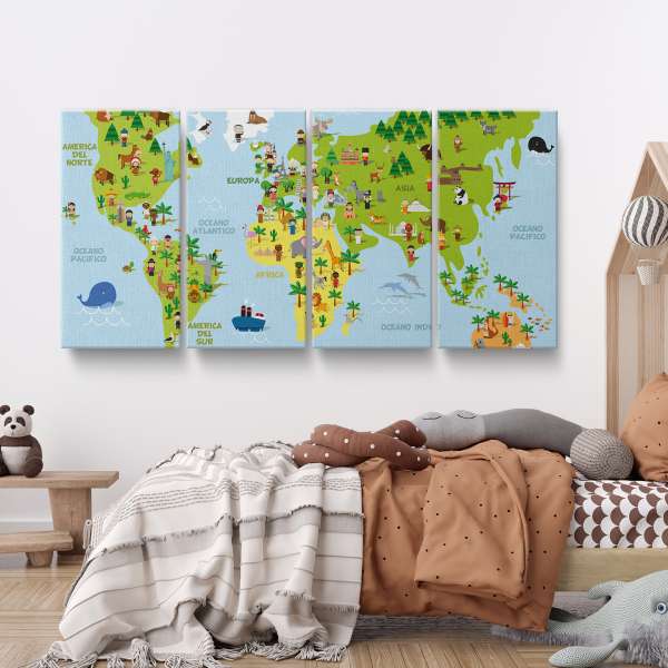 Mapa světa s dětmi různých národností - ilustrace