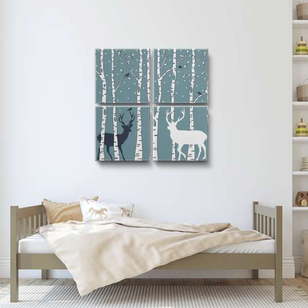 Jeleni v březovém lese - ilustrace