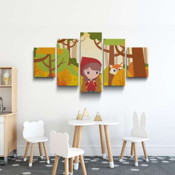 Červená karkulka v lese s liškou - ilustrace