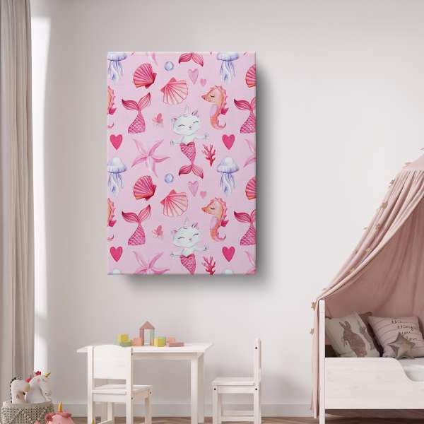 Mořská kočko-panna, růžový vzor - akvarel