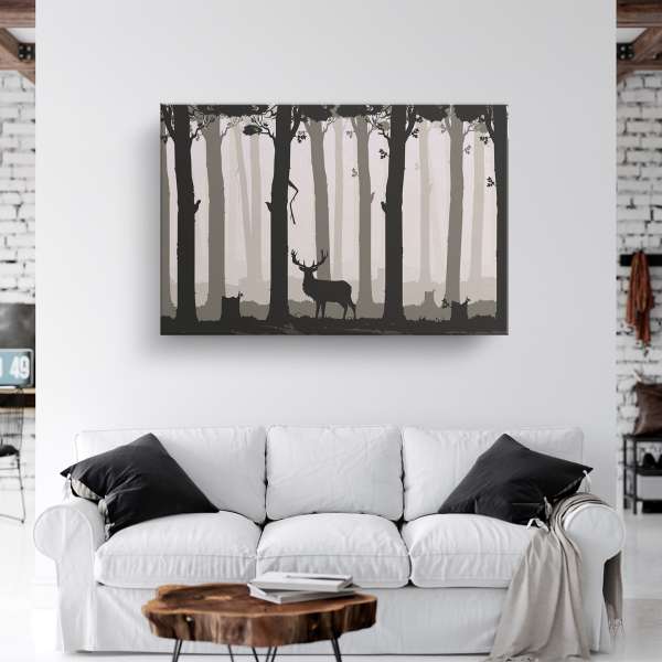 Listnatý les s jelenem - ilustrace