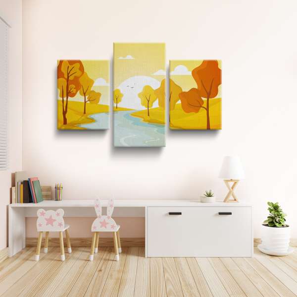 Podzimní les a řeka - ilustrace