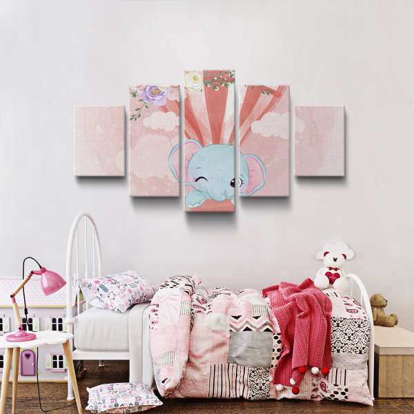 Slon v horkovzdušném balónu - akvarel