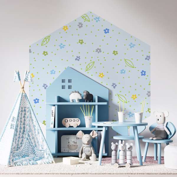 Barevné květiny na modrém pozadí - vzor