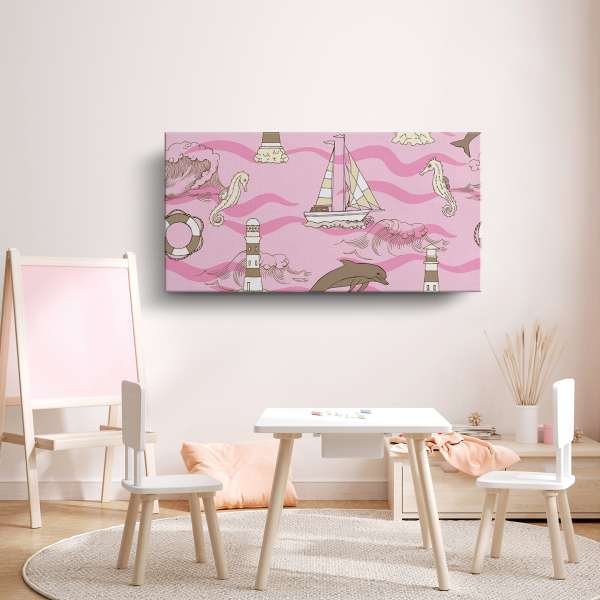 Plachetnice, maják a delfín - námořní vzor