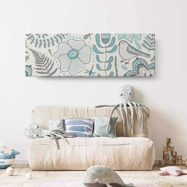 Ilustrace s květinami a holuby