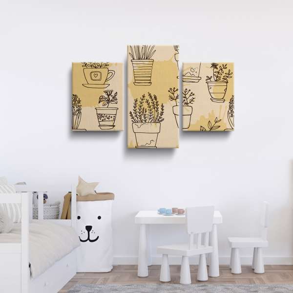 Rostliny v květináčích - oranžový vzor