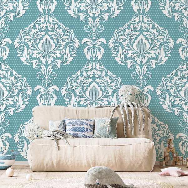 Puntíčkový tyrkysový barokní sen