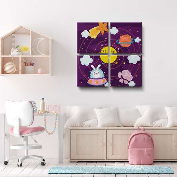 Králík v kosmické lodi ve Sluneční soustavě - ilustrace