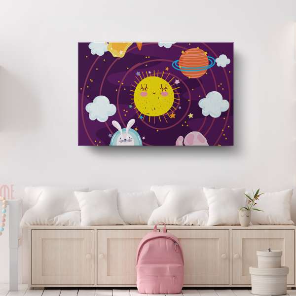 Králík v kosmické lodi ve Sluneční soustavě - ilustrace